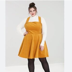 Hell Bunny - Plus Size Vintage Inspired Mustard Yellow Pinafore Dress